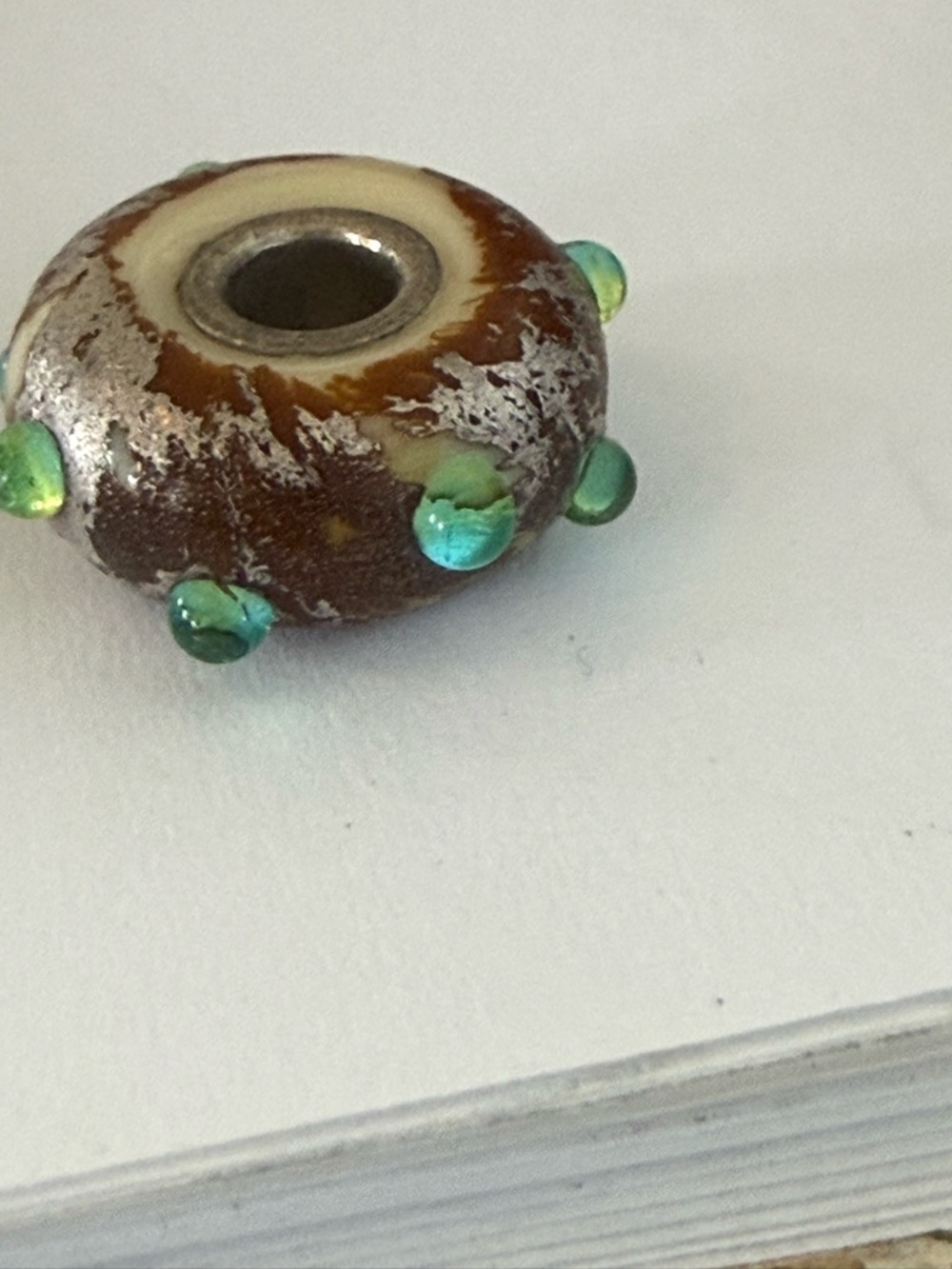 Brown and Turquoise Glass Bead Bracelet Charm - Picture 4 of 4